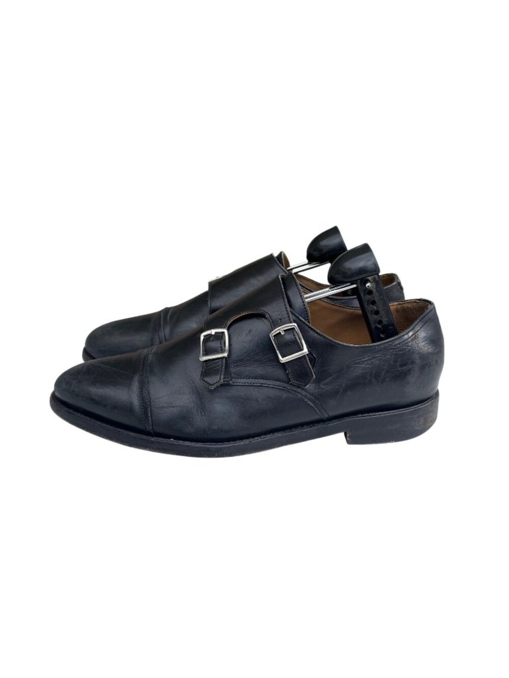 Suit Supply Black Leather Double Monk Strap Dress Shoes Mens Size 8 Cap Toe